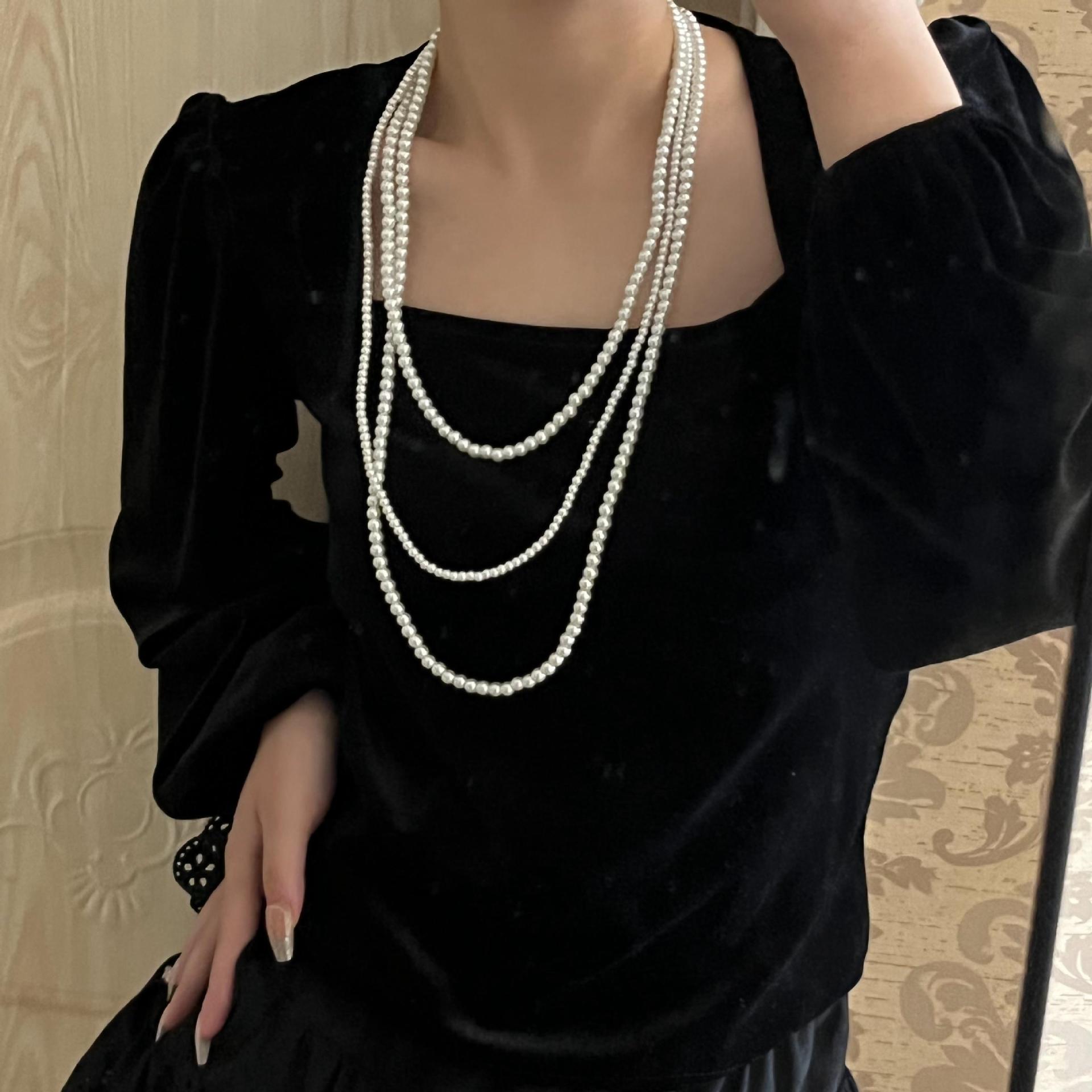 Fashion Solid Color Artificial Pearl Beaded Layered Necklaces
