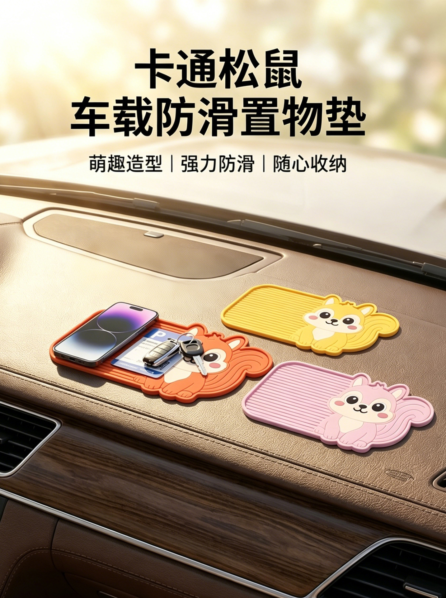 Cross-border car anti-slip mat, high-temperature resistant dashboard organizer, universal cartoon cute armrest box heightening pad, in stock