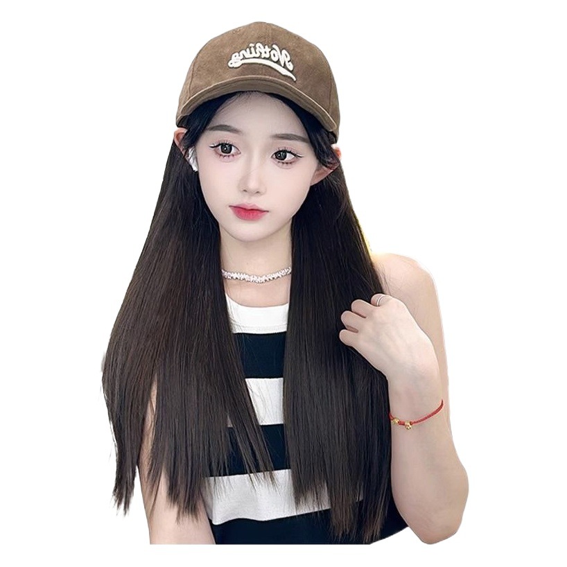 Sombrero largo pelo recto integrado cubierta completa de la cabeza a principios de otoño nueva lengua de pato gorra de béisbol ondulación del agua simulación de pelo sombrero con pelo