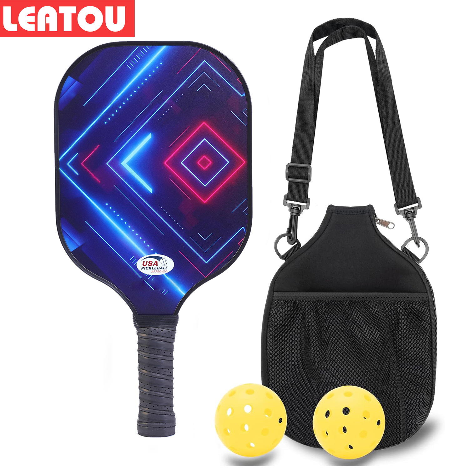 Pickleball Racket Glass Fiber Outdoor Badminton Paddle Single Shoulder Zipper Bag Yiwu Factory Pickleball Set