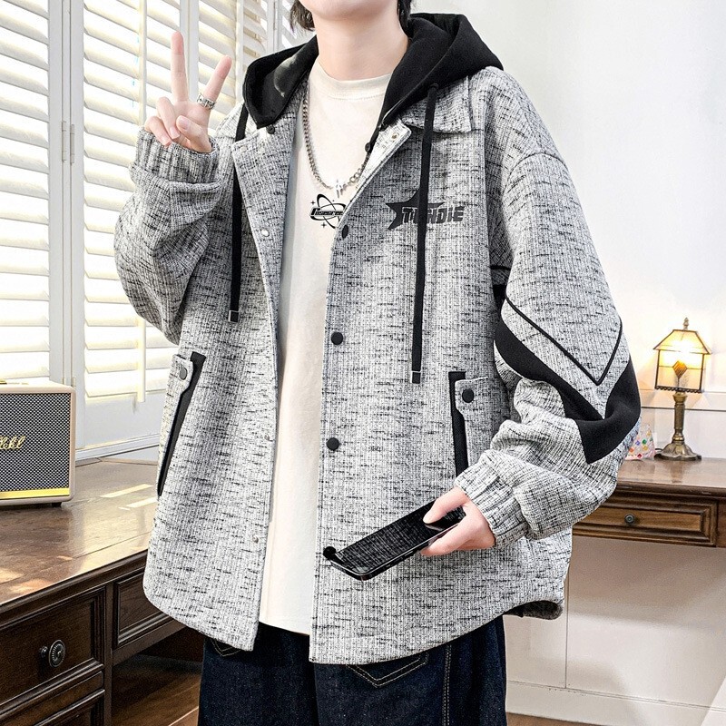 Spring Style Jacket for Teenagers and Middle School Students, Fashionable Loose-Fitting Detachable Hooded Top, Trendy Design Men's Jacket Spring Style Jacket for Teenagers and Middle School Students, Fashionable Loose-Fitting Detachable Hooded Top, Trendy Design Men's Jacket