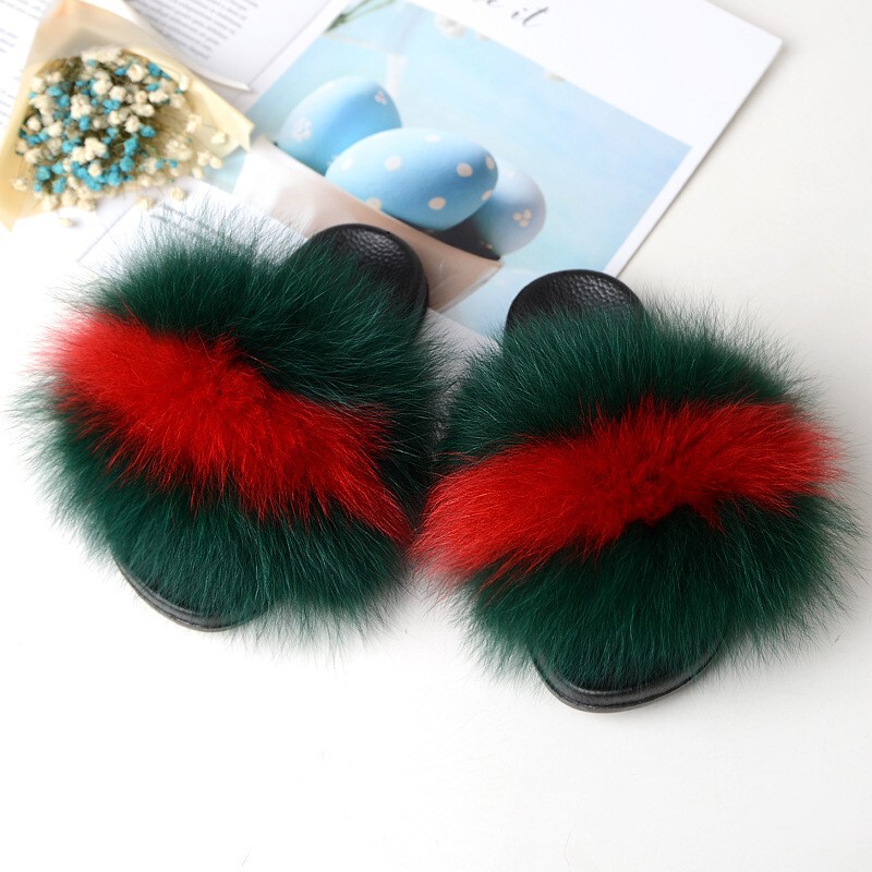 Cross-Border Fashion New Style Parent-Child Children's Slippers for Summer Outdoor Wear, Trendy Real Fox Fur Slide Sandals