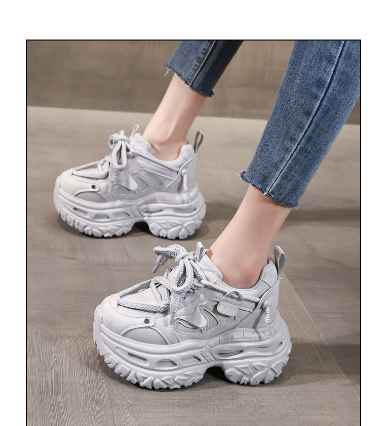 Giày sneaker nữ đế dày tăng chiều cao phong cách daddy chunky — màu đen chi tiết 11