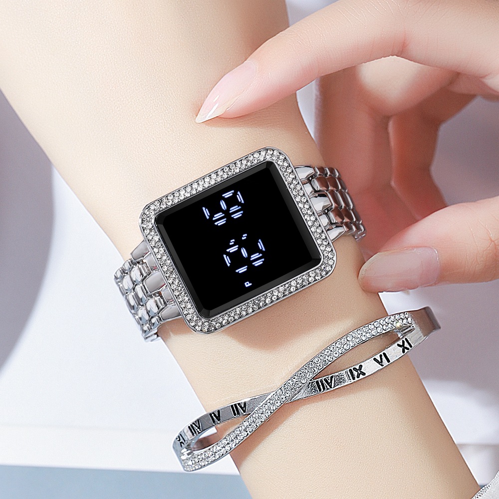 Neues trendiges LED-Display mit Touchscreen, vielseitige elektronische Damenuhr, luxuriöse Diamanteinlage, Ihre Uhr_voghion.com