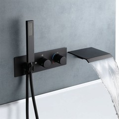 Hotel high-quality waterfall bathtub faucet copper gun gray bathroom home wall-mounted concealed shower set