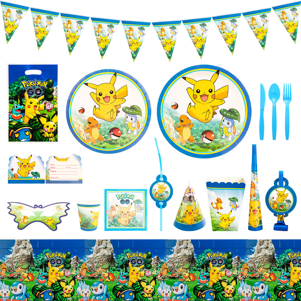 Dibujos animados Pikachu traje fiesta de cumpleaños para niños Festival Pikachu triángulo bandera Placa de papel decoración del partido
