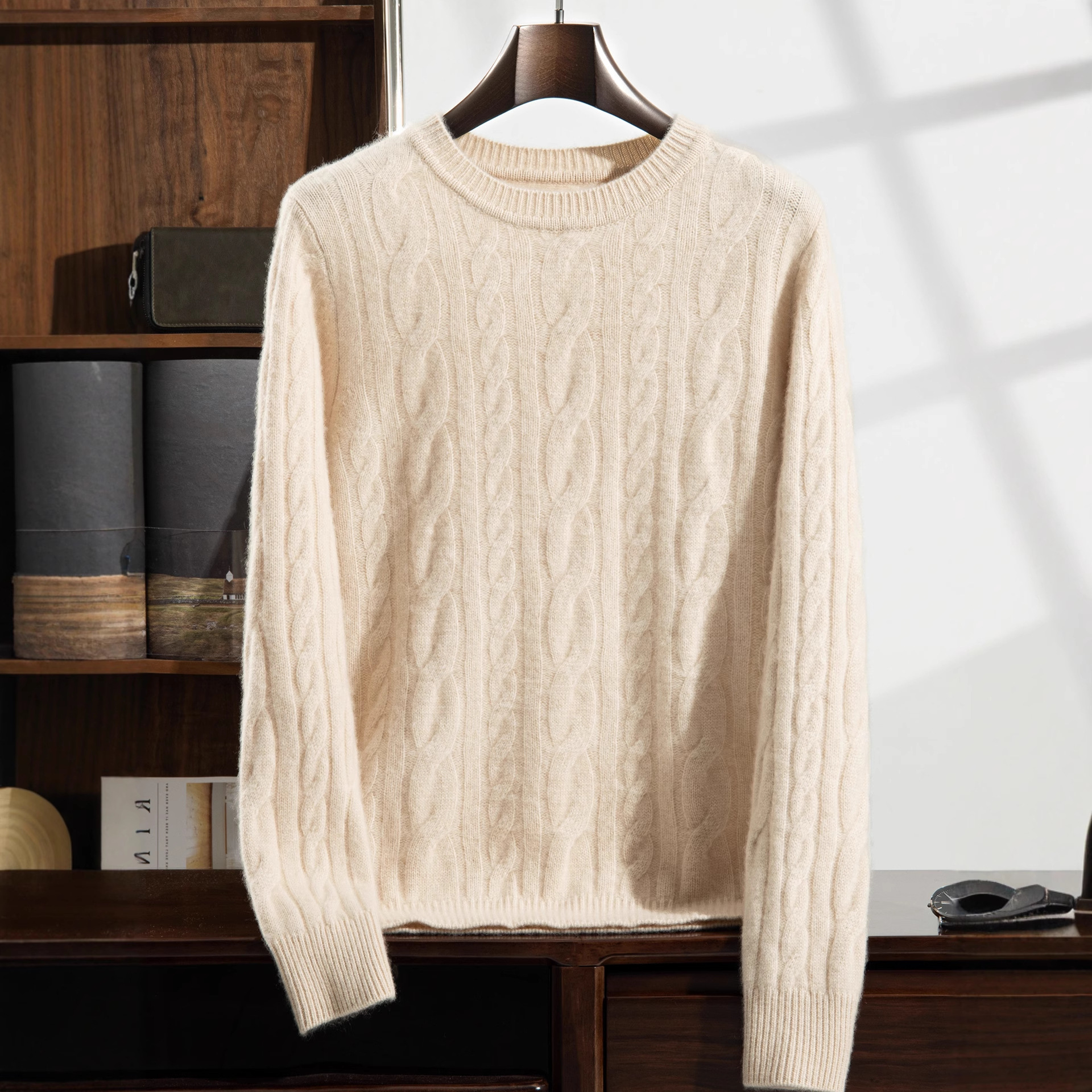 Heavy Weight and Thickeneded ~ Round Neck 100% Pure Cashmere Retro Twist Knitwear for Men, Accessible Luxury Texture Inner Knitwear