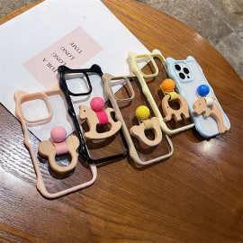 卡通猫耳木马指环扣iPhone14/13适用12苹果16/15PROMAX手机壳防摔