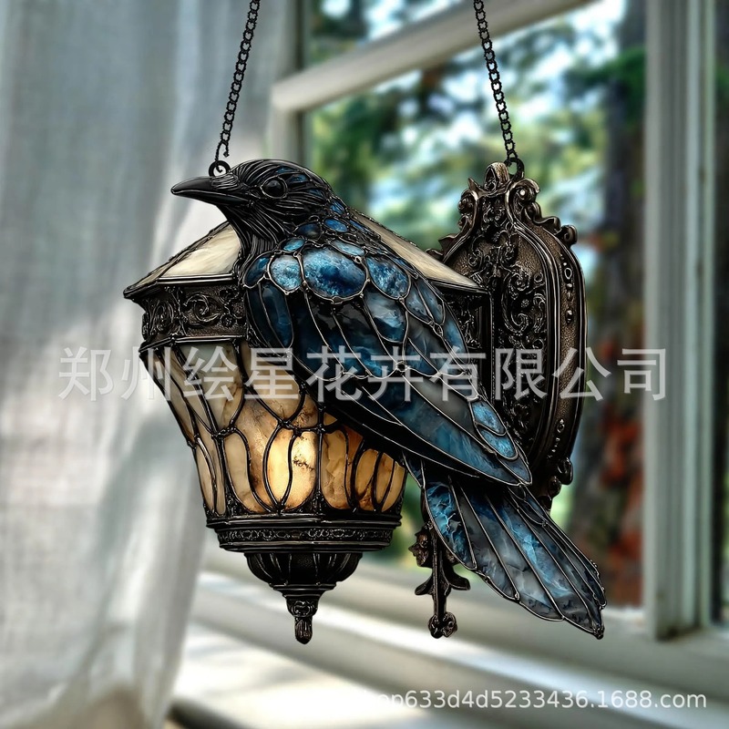 独立站新品万圣节装饰乌鸦哥特式灯笼2D亚克力吸灯黑暗学术之家|undefined