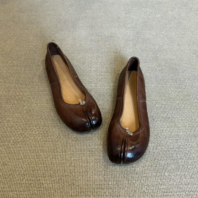 Коровья кожа версия ~ Мытые ножные туфли из конской шкуры женские легкие рты ретро старые серебряные рысаки