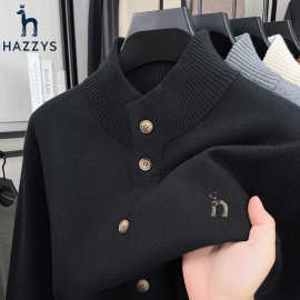 Hazzyx哈吉斯男士加厚立领羊毛衫套头毛衣休闲外套衫550克冬季款