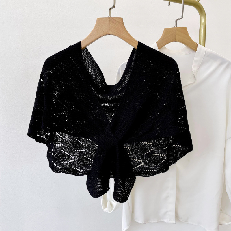 Mantón de punto desgaste exterior de las mujeres estilo de la alta sociedad primavera y verano soporte cervical tejido habitación con aire acondicionado patrón de onda bufanda de hombro collar falso