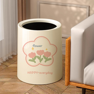 Trash can household 2024 new large capacity living room bedroom cream style Creative High-looking office wastebasket