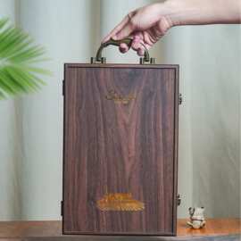 仿红木钢琴烤漆红酒盒木盒葡萄酒礼盒红酒包装盒单双支装盒子红酒