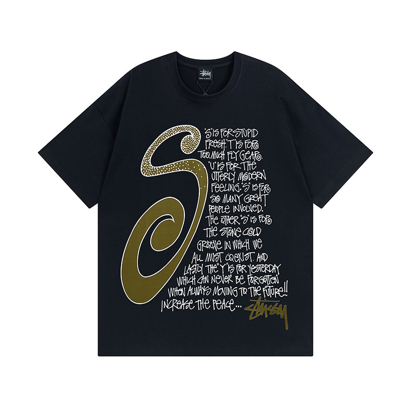 国境を越えた卸売りstyスチュアート黒8クラシック24ss半袖純綿夏ゆるいtシャツ男女同金|undefined