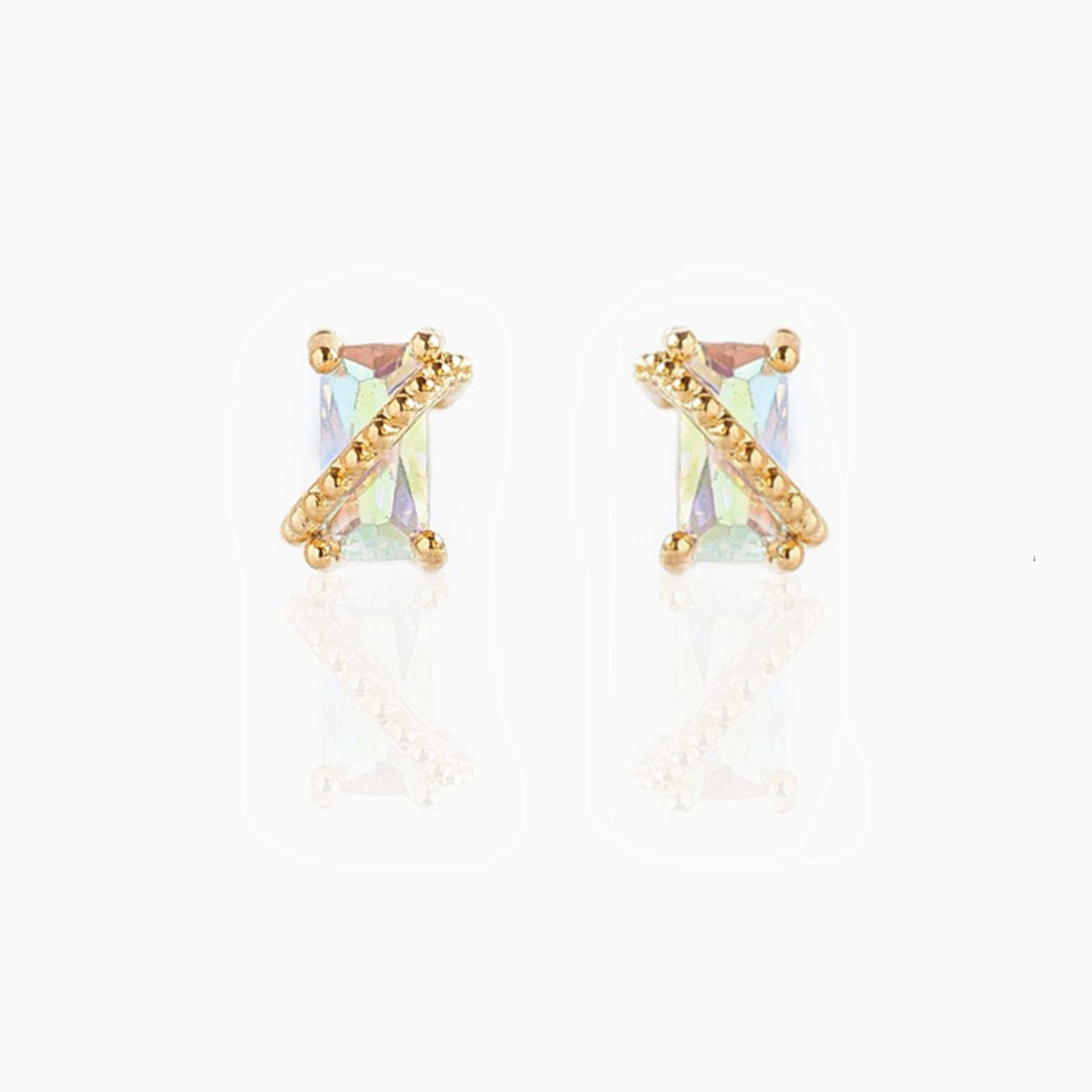 Fashion Geometric Brass Inlaid Zircon Ear Studs 1 Pair