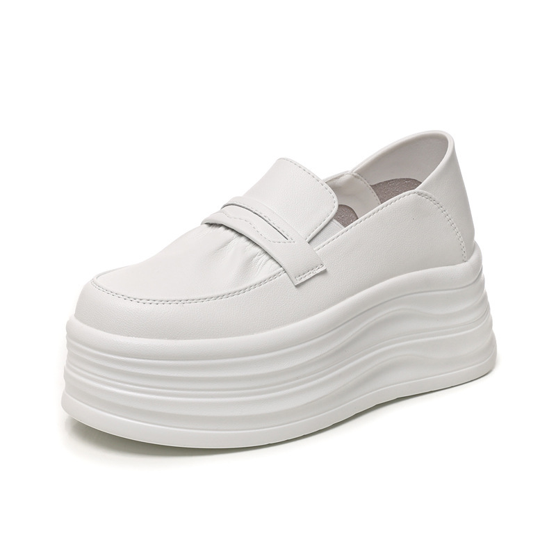 Giày sneaker nữ đế dày tăng chiều cao, phong cách thể thao trắng basic — màu trắng