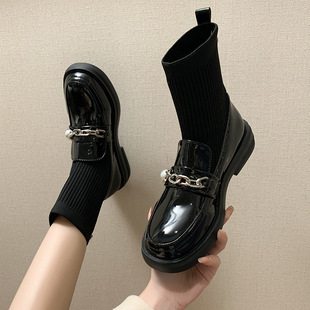 Knitted Stretch Socks Boots Women's 2025 New Loafers Thin Boots British Style Fashion Slim Look Short Boots Shoes Winter