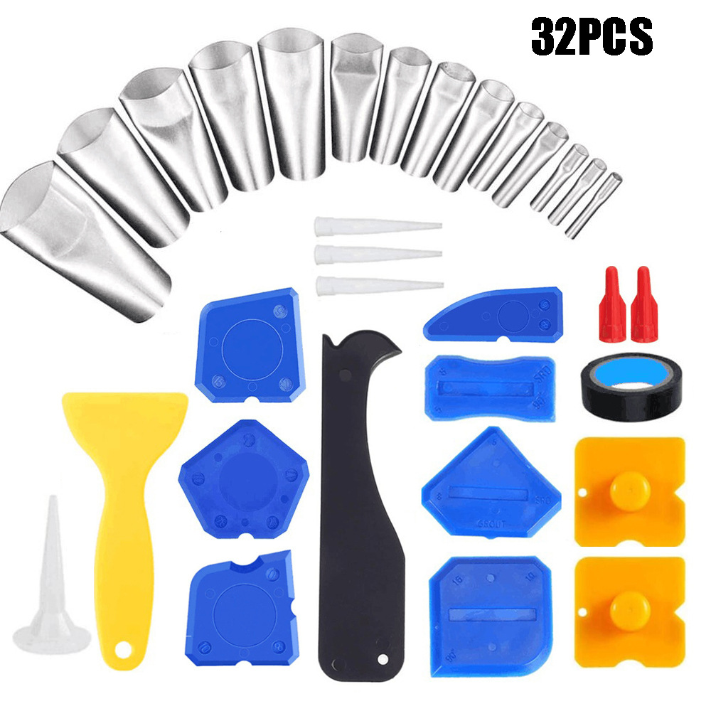 32件套填缝工具美缝喷嘴涂胶器不锈钢胶嘴密封剂整理工具套件