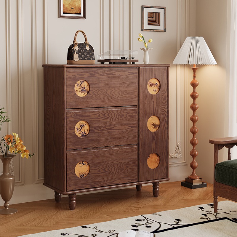 Simple Medieval Solid Wood Shoe Cabinet Integrated Floor-To-Ceiling Storage Cabinet Side Cabinet Entrance Cabinet Entry Storage Rack Door Storage Cabinet