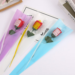 單支花束包裝袋七夕皇冠玫瑰花透明袋鮮花梯形袋子花店花藝包裝袋