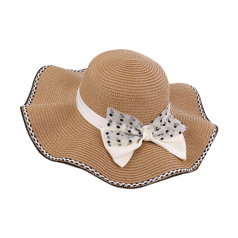 Sombrero de paja de onda coreana para mujeres de verano, sombrero de playa, sombrero de vacaciones, sombrero de sol de protección solar