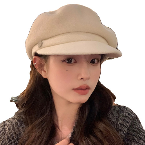 Korean style versatile woolen beret hat for women, autumn and winter casual temperament peaked hat British retro painter hat