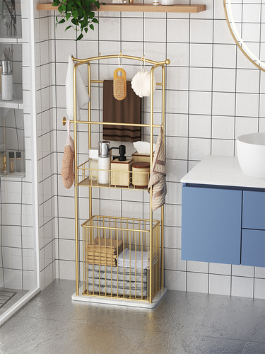 Wholesale iron bathroom bathroom bathtub side storage rack floor-standing light luxury slate bath towel towel storage rack dirty