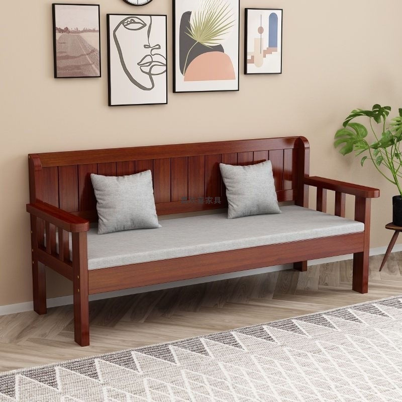 Solid Wood Sofa Combination Living Room Three-Person Four-Person Backrest Bench Modern Simple Small Apartment Balcony Bedroom Sofa Chair