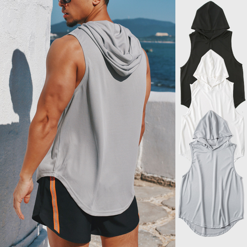 summer new pattern Sports vest Quick drying Easy waistcoat Fitness man Basketball train Hooded Bodybuilding vest