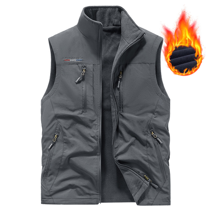 Cross-border outdoor vest for men, new autumn/winter style, multi-pocket design, reversible, fleece-lined, suitable for middle-aged and young men, loose fit, available in larger sizes Cross-border outdoor vest for men, new autumn/winter style, multi-pocket design, reversible, fleece-lined, suitable for middle-aged and young men, loose fit, available in larger sizes