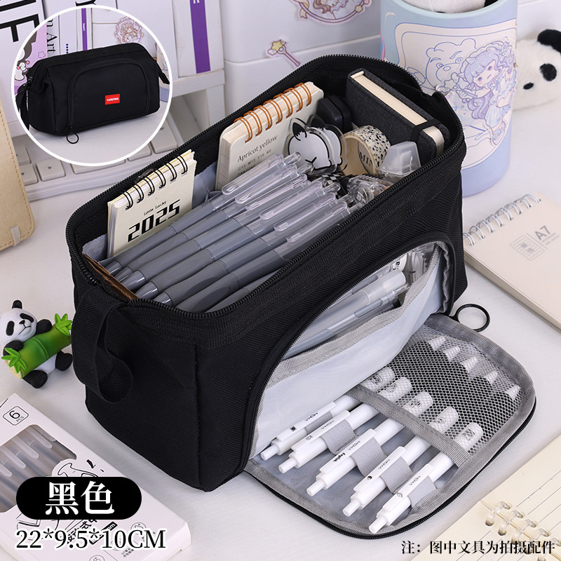 Bolsa de lápiz de ventana transfronteriza tipo barco de gran capacidad caja de papelería portátil de lona de doble capa simple caja de lápiz para estudiantes de primaria y secundaria