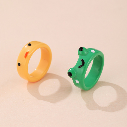 European and American cross-border new personalized cartoon frog ring fashionable cute style frog resin ring index finger knuckle ring