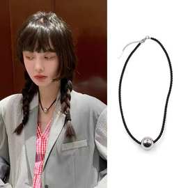 MONA张绮贤同款黑绳珠子项链女夏轻奢小众设计感百搭网红锁骨链潮