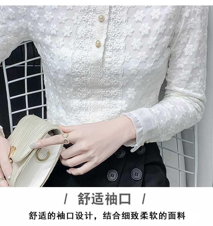 A high-end lace base layer shirt with added fleece and thickening for women in 2022, a stylish long-sleeved, warm and versatile top pic 6