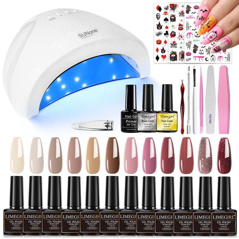 Nuevo set de decoración de uñas para Halloween 2024, gel para uñas, herramientas para decoración de uñas, set completo con lámpara UV y pegatinas, exclusivamente para ventas transfronterizas.