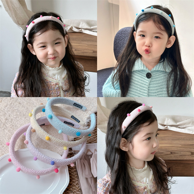 秋冬新款儿童毛球小香风发箍甜美少女高颅顶头箍亲子外出发卡头扣|undefined