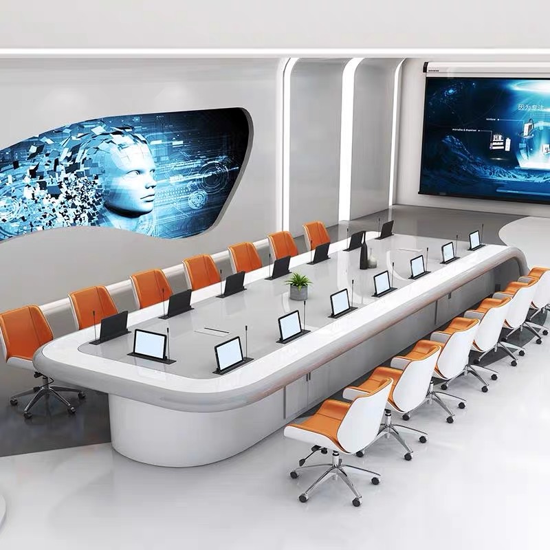 # White paint conference table simple modern large long table fashion special-shaped conference table conference room seat group