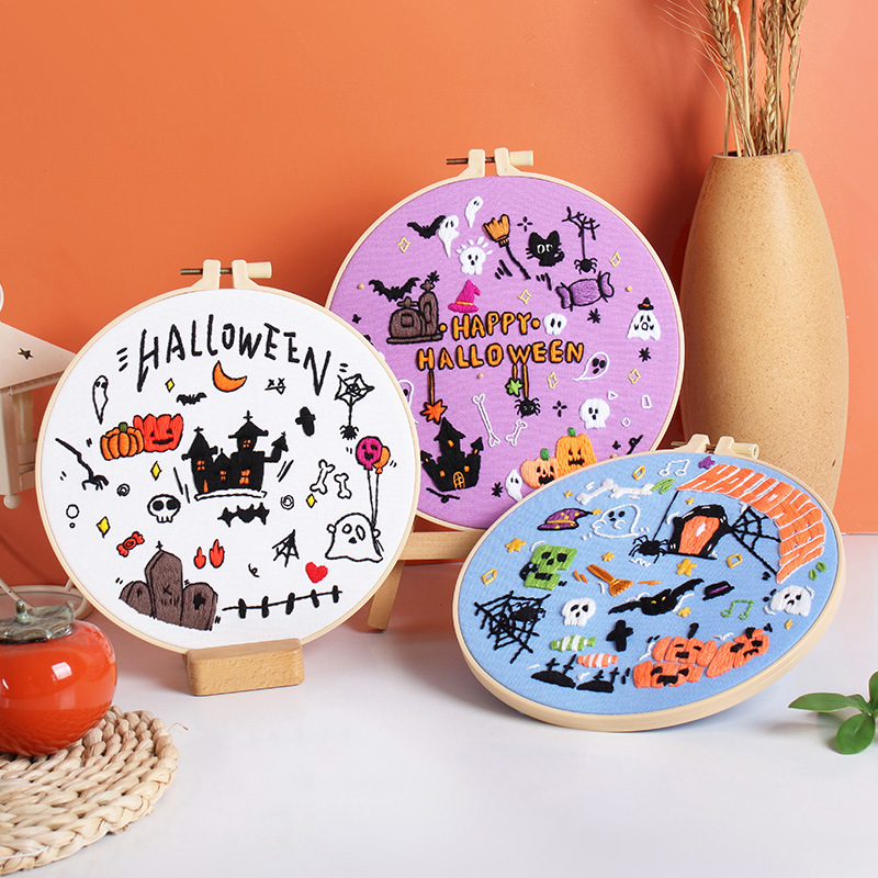 Nuevos productos de material de bordado artesanal paquete europeo tridimensional diibroidery Amazon truco Halloween 2024