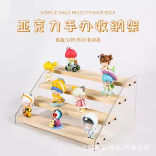 定制款亚克力展示柜木质阶梯式盲盒陈列架桌上摆件多层实木手办架
