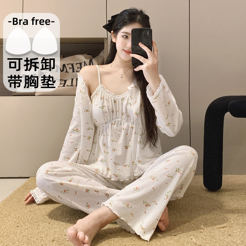 F 3피스 가슴 패드 세트 - 831 레드 도트 플라워 패턴