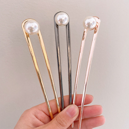 Korean pearl hairpin, metal hairpin, simple modern daily headwear, hairpin, hairpin, hairpin, hairpin, temperament hairpin