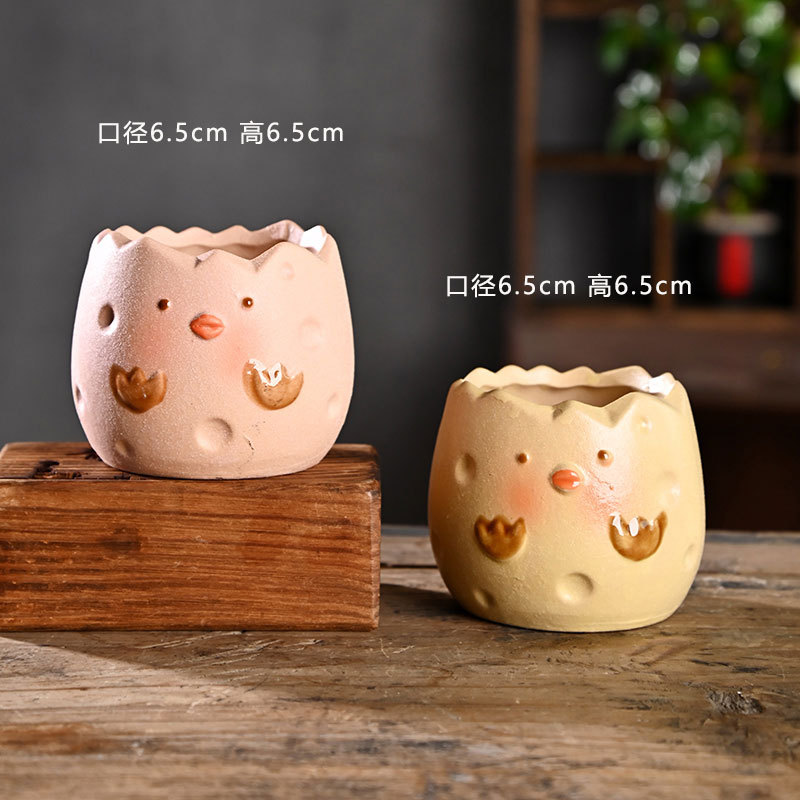 Pequeña caricatura, animal creativo, maceta carnosa, cerámica, arcilla especial para el hogar, maceta de control de raíces de cerámica gruesa, venta al por mayor