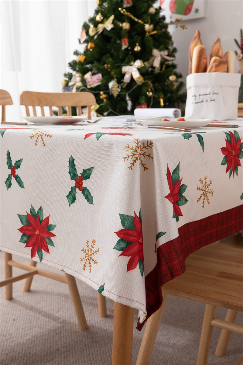 Tovaglia natalizia con bandiera da tavolo stampata in poliestere impermeabile, decorazione natalizia, con fiocco di neve e fiore di alce_voghion.com