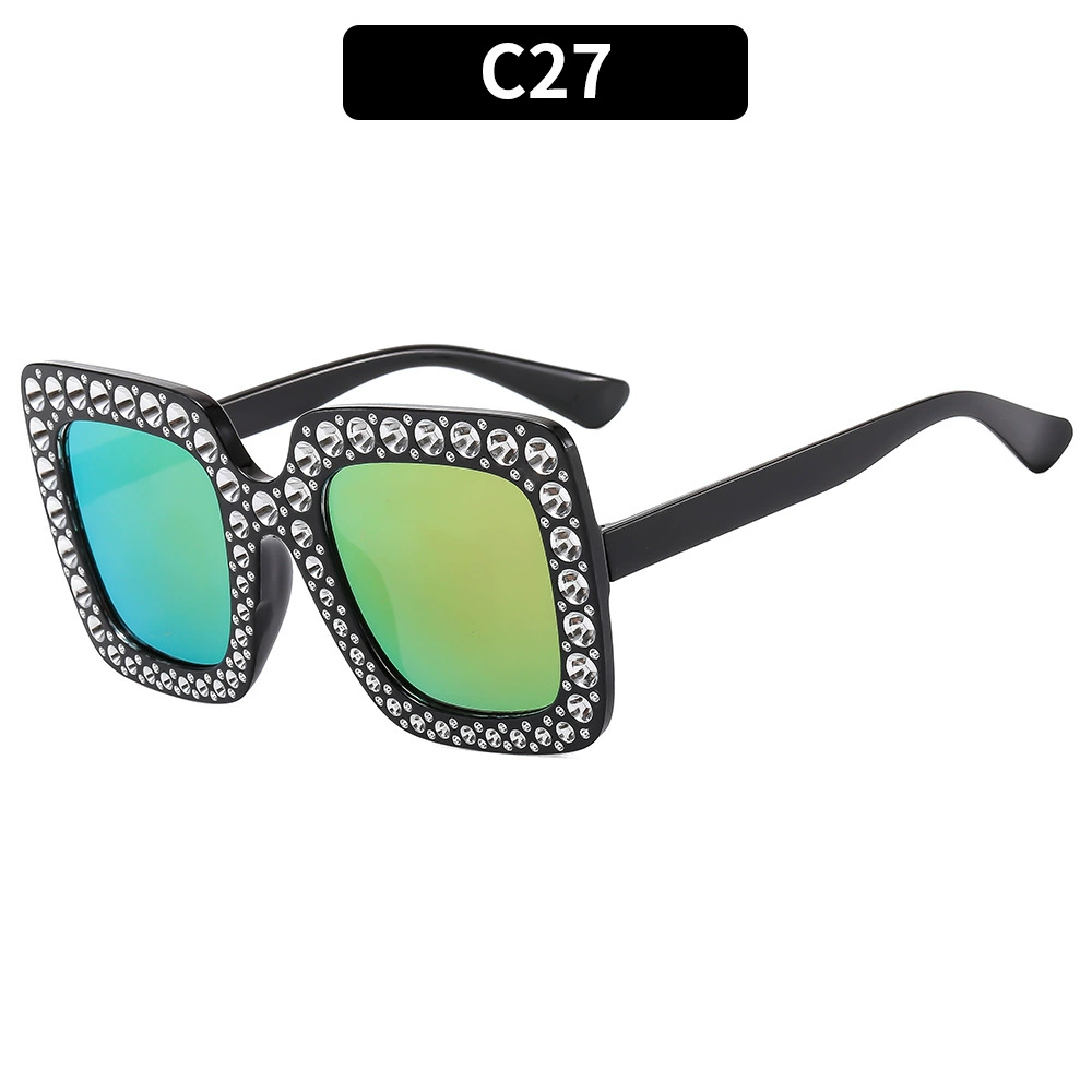 Retro Square Sunglasses, Multicolour European Style, Oversized Rhinestone Frame
