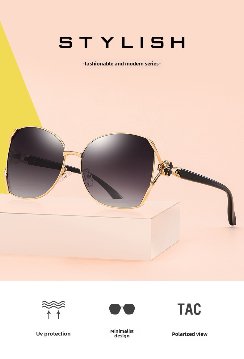 Polarized Sunglasses For Women Elegant Diamond Clover Metal Frames_voghion.com