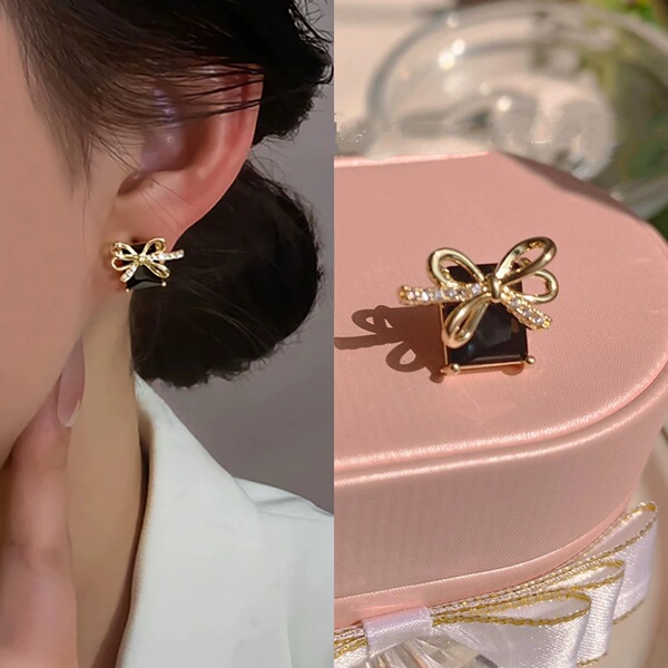 Classic design elegant elite black sophisticated retro earrings with…