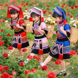 广西三月三民族服装儿童女少数民族服装壮族苗族彝族男童演出服