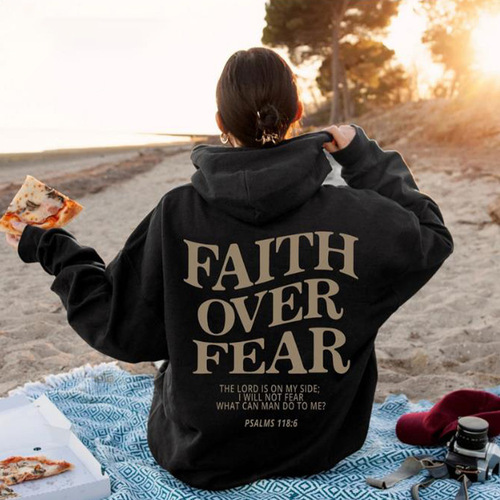 Cap sleeve FaithOverFear print hoodie
