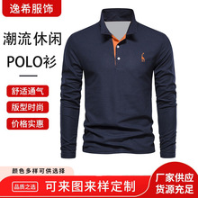 2025跨境春秋新款翻领欧美男士POLO衫时尚休闲男式小鹿长袖运动衫